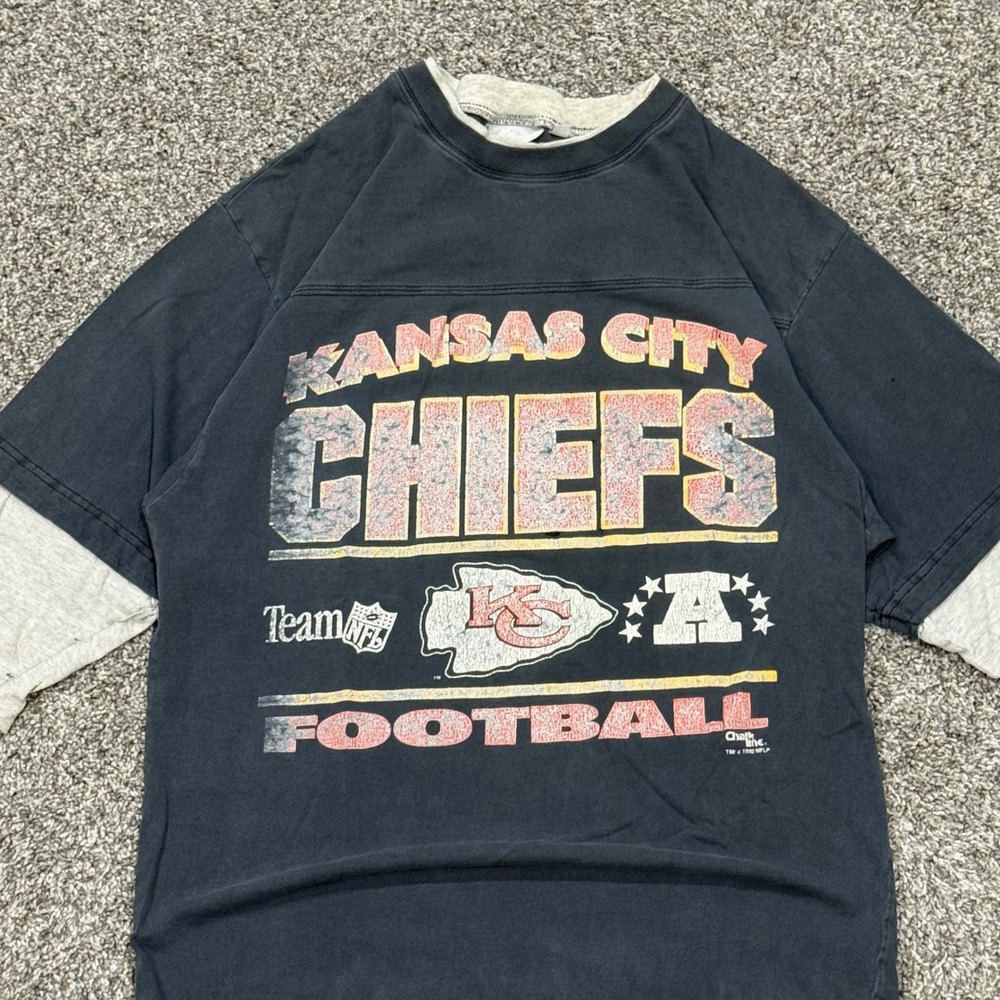 Vintage 90s Kansas City Chiefs Chalk‎ Line Shirt Mens XL Layered Faded Black NFL